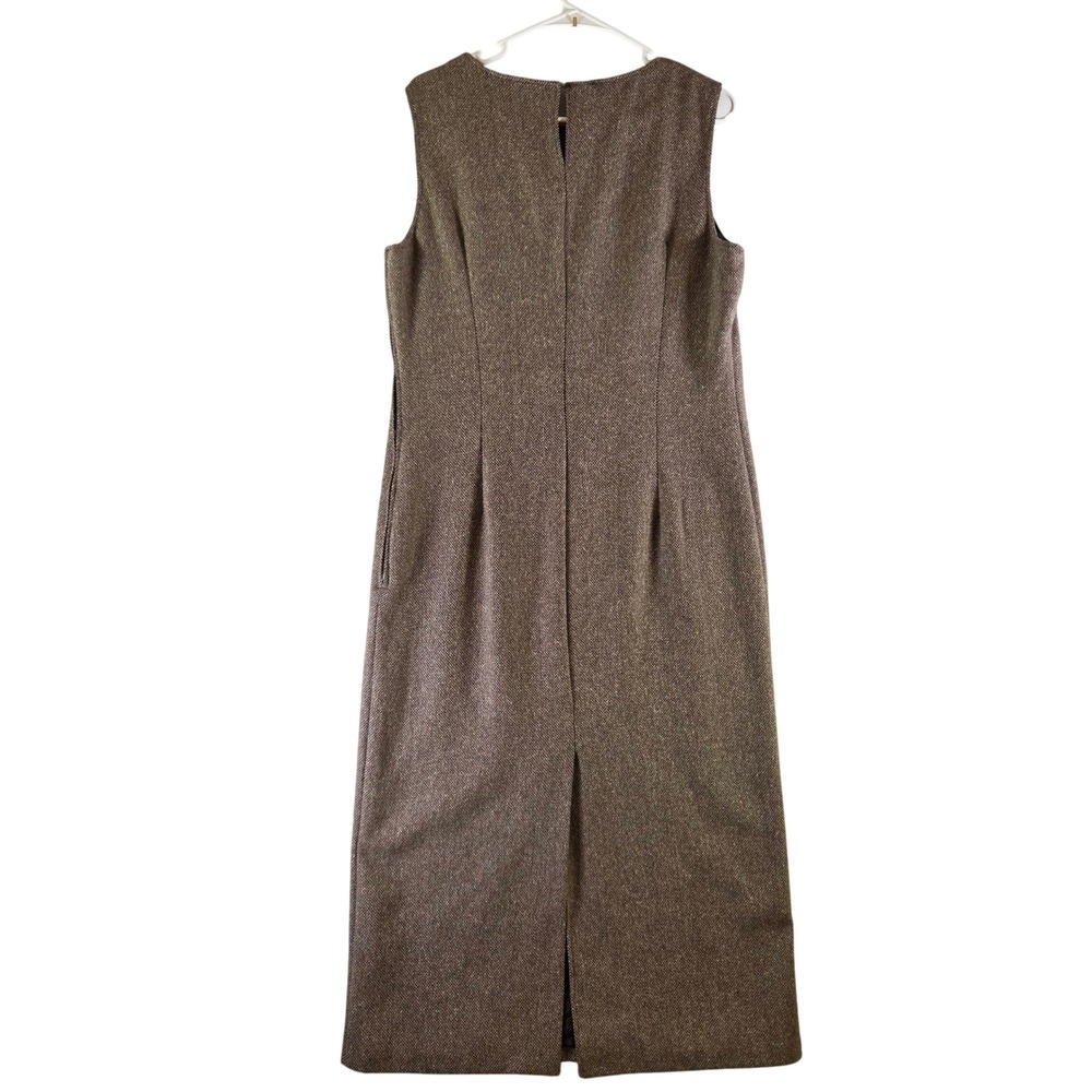 Vtg United Colors of Benetton Brown Wool Silk Tweed Midi Dress Italy Academia Lg - Picture 5 of 8